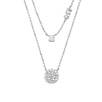 Image of Michael Kors Women&#039;s Sterling Silver Double Layered Pavé Disk Necklace, MKC1591AN040