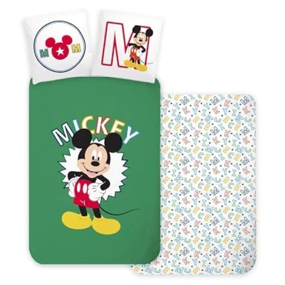 Image of Brandmac Mickey Mouse Bedding Set for Baby or Cot Reversible Duvet Cover 100 x 135 cm + Pillowcase 40 60 cm, 100% Cotton