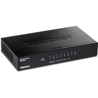 Image of TRENDnet TEG S83 Gigabit 8 Port Desktop Switch, RJ 45 Ports, 16Gbps Switching Capacity, Fanless Design, Metal Housing, Black