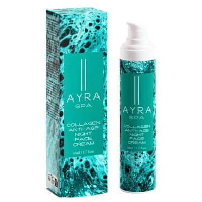Image of AYRA SPA VEGAN Collagen Anti Age Night Face Cream with Marine Plankton, Sodium PCA, Cocoa &amp; Shea Butter Supports Natural Production 99% COSMOS Certified
