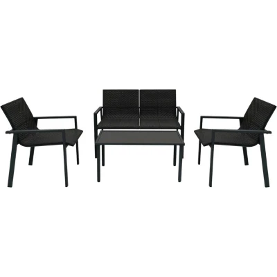 Image of MonsterShop Rattan Patio Furniture Set Black