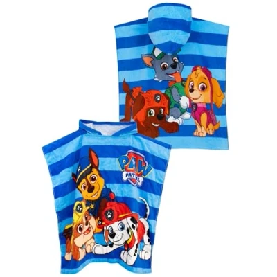 Image of Paw Patrol Boys Towel Poncho Chase Rubble Marshall Blue One Size