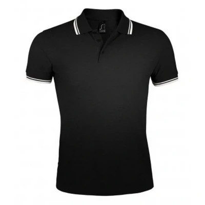 Image of SOLS Mens Pasadena Tipped Short Sleeve Pique Polo Shirt (Black/White) Cotton Size Medium