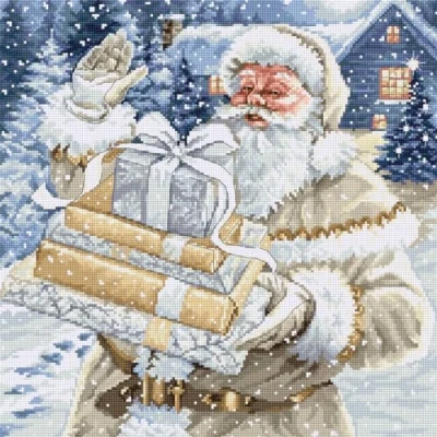 Image of Luca S Cross Stitch Kit Santa and Pressies, BU5034, Counted for Adults, Needlecraft Embroidery