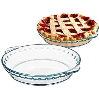 Image of NUTRIUPS Pie Dish 22cm, 8.5inch Glass Plate, Set of 2,1100ML Round Bake Plate with Handle, Serving Dish, Baking High Heat Resistance, Tins for Cake,