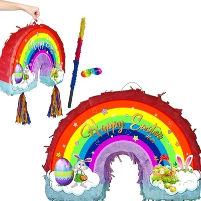 Image of Beautiful Easter rainbow pinata with stick