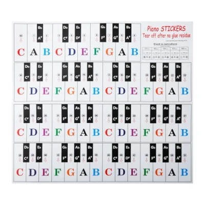 Image of Tabanzhe Piano Keyboard Stickers 37/49/54/61/88 White and Black Electronic Keys Note Transparent Removable Labels for Kids Beginners Learning