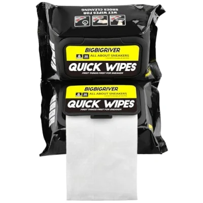 Image of BIGBIGRIVER Shoe Wipes 2 Pack 60 Pcs Sneaker Cleaner Quick Travel Portable Removes Dirt, Stains