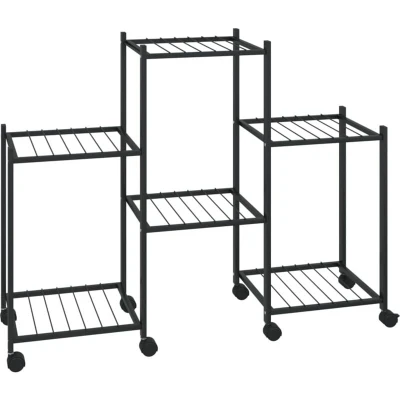 Image of vidaXL Flower Stand with Wheels 83x25x63.5 cm Black Iron