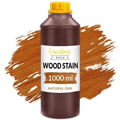 Image of Creative Deco Water Based Natural Oak Wood Stain Indoor 1L Varnish for Wallpaper, Wood, Concrete, Brick, Panelling Finish Surface Protection Quick Drying Not Toxic &amp; Non Yellowing