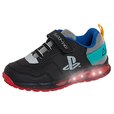 Image of PlayStation Light Up Boys Trainers Kids Sony Gaming Gamer Running Sports Shoes with Lights in Heels Black 9 UK Child