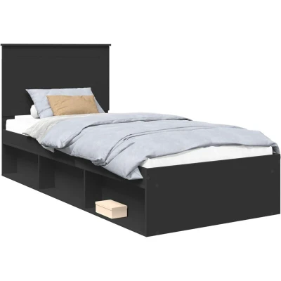 Image of vidaXL Bed Frame with Headboard Black 90 x 200 cm Solid Pine Wood