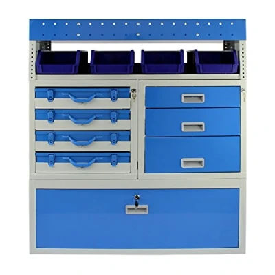Image of Van Racking Garage Storage Unit Tool And Equipment Organiser Metal Steel 60kg Capacity With Secure Lockable Compartments Blue 101.6cm x 117.8cm 36cm