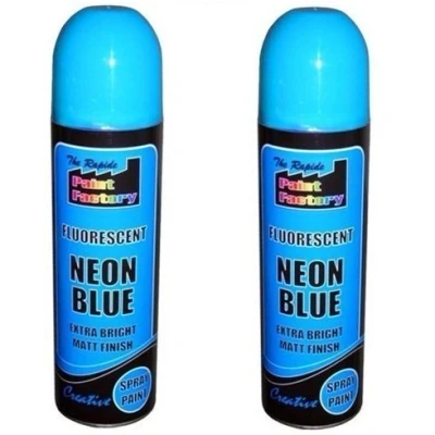 Image of 2 x BLUE Fluorescent Neon Spray Paint Matt DIY Interior Exterior Bright Colour Aerosol