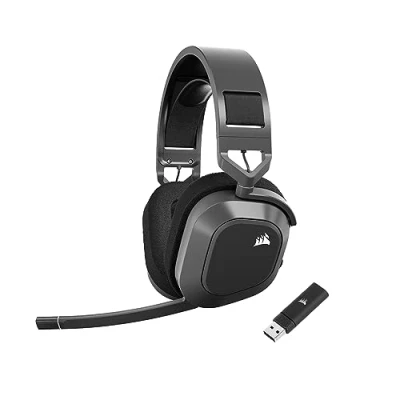 Image of CORSAIR HS80 MAX WIRELESS Multiplatform Gaming Headset with Bluetooth Dolby Atmos Omni Directional Microphone iCUE Compatible PC, Mac, PS5, PS4, Nintendo Switch, Mobile Steel Grey