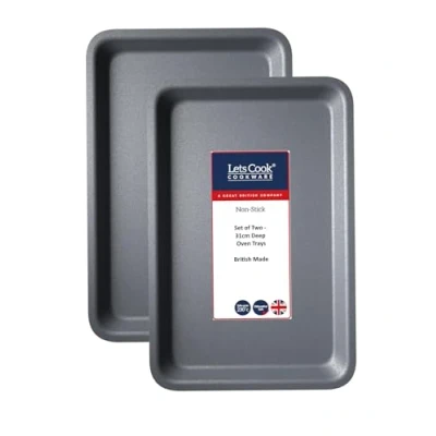 Image of 31cm Tray Bake Deep Oven Twin Pack, British Made with Teflon Non Stick by Lets Cook Cookware