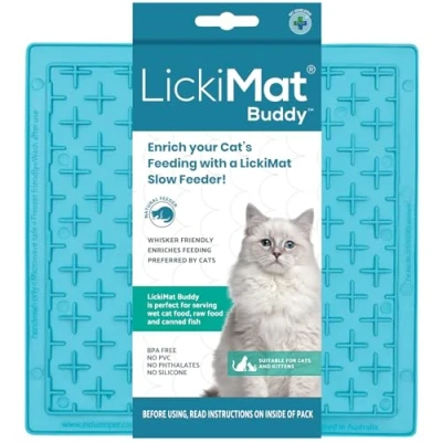 Image of LickiMat Classic Buddy Cat Slow Feeders Lick Mat, Boredom Anxiety Reducer; Perfect for Food, Treats, Yogurt, or Peanut Butter. Fun Alternative to a Feed Bowl Dish, Pink