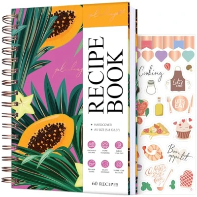 Image of PLANBERRY Recipe Book Blank Hardcover Cookbook to Write in Your Own Recipes Empty Cook Journal Fill Family Notebook 60 Recipes, 14x21cm (Papaya Garden)