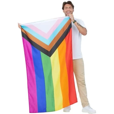 Image of Smiffys Pride Flag, 5ft x 3Ft 152cm 91cm, Polyester, Supporters Fancy Dress, Adult Dress Up Party Goods
