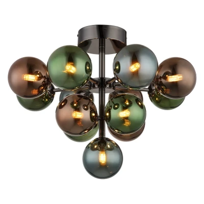 Image of Grappy Globe Ceiling Light Gunmetal Balls Colorful Glass Shade 13x G9