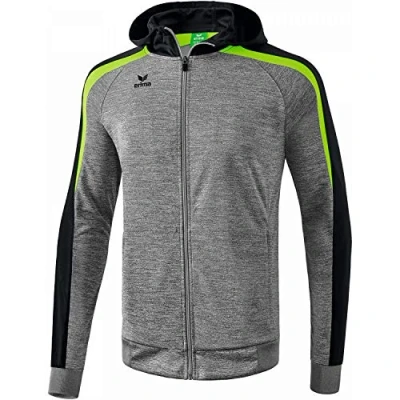 Image of Erima Men&#039;s Liga Line 2.0 Hooded Training Jacket Grey Marl/Black/Green Gecko, 4X Large