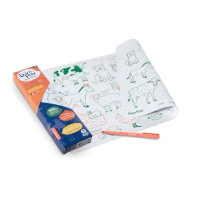 Image of SUPER PETIT Farm Animals Reversible Educational Set 100% Silicone 1 Erasable and Reusable Colouring Pen + 3 Years Bilingual French English Version Montessori Method 40 x 30 cm