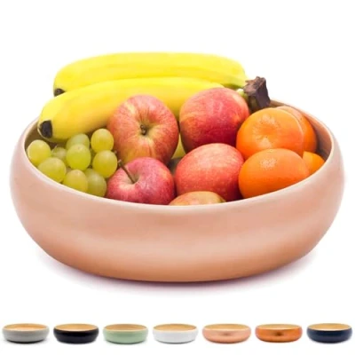 Image of Dehaus® Large Stylish Bamboo Fruit Bowl 30cm, Rose Gold Wooden Salad Serving Basket for Kitchen or Bread Table Centrepiece Decoration Home &amp; Tableware Accessories