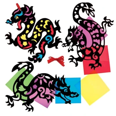Image of Baker Ross FX920 Year of The Dragon Stained Glass Decoration Kits Pack 6, Kids Arts and Crafts