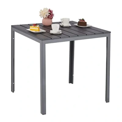 Image of Relaxdays Garden, HxWxD: 74x78x78 cm, Balcony Wood Look, Plastic, Steel, Patio Table Square, Grey