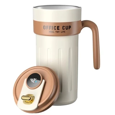 Image of Homealexa Smart Coffee Travel Mugs, 650ml, Stainless Steel Vacuum Insulating Cup, LED Touch Screen Temperature Gauge (Kaki)