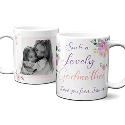 Image of Thoughtful Gifts Lovely Floral Godmother Mug, Personalised photo mug/ cup/ gift for Godmother, present Mug Mothers Day