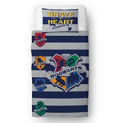 Image of Character World Harry Potter Official Hogwarts Brave Design Single Duvet Cover Set Reversible 2 Sided Bedding Including Matching Pillow Case Polycotton Brands Bed 135x200