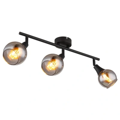 Image of Glyptar Ceiling Spotlight Bar Matt Black Smoke Glass Shade 3x E14