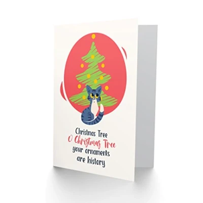 Image of Wee Blue Coo Naught Kitty Christmas Tree Greetings Card