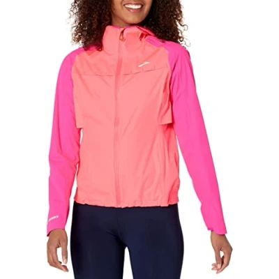 Image of Brooks Women&#039;s High Point Waterproof Jacket XS Lightweight, Breathable Pink Running Gear