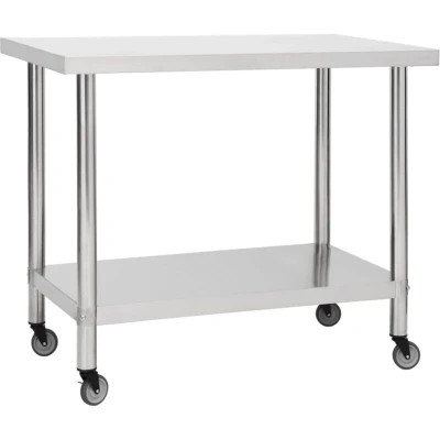 Image of vidaXL Kitchen Work Table Stainless Steel Food Prep with Lower Storage Shelf Portable Commercial Equipment Ideal for Restaurants and Schools (80 x 60 85 cm)