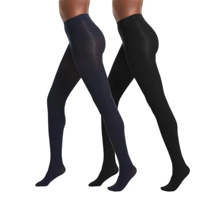 Image of No Nonsense Women&#039;s Super Opaque Control top Tights, 90 den, Black/Navy, S (Pack of 2)