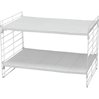 Image of Iris Ohyama, Modular and extendable shelf, under sink, 2 tiers, 42 70 cm, 5 removable blades, kitchen Telescopic Rack tier USD 2V White