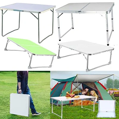 Image of 3FT Garden Folding Table, Heavy Duty Trestle Table with Carry Handle Portable Aluminium for Outdoor/Camping/Picnic/BBQ/Party, Adjustable Height 67cm/37cm Lightweight
