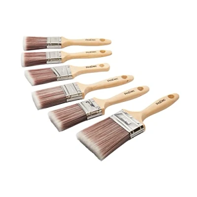 Image of ProDec 6 piece Premier Trade Synthetic Paint Brush Set for a Smooth Finish Painting with Emulsion, Gloss, Satin Paints on Walls, Ceilings, Wood, Metal, 2x 1.5, 3x 2, 1x 3 inch Brushes