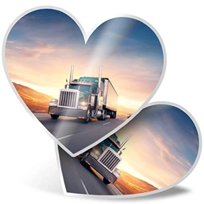 Image of 2 x Heart Stickers 7.5 cm American Truck Lorry Road Fun Decals for Laptops,Tablets,Luggage,Scrap Booking,Fridges, 8550