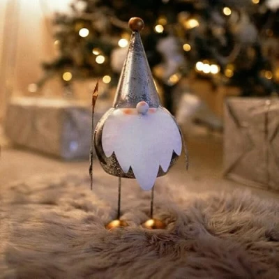 Image of Marco Paul Novelty Silver Gilt Santa Claus Gonk Christmas Ornaments Free Standing Xmas Decorations Hand Painted Festive Figure Metallic Statue for Indoor Home Decor