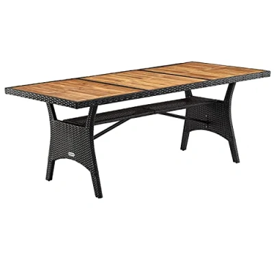 Image of CASARIA Poly Rattan Garden Table With Shelf FSC® Certified Acacia Wood 190x90cm Weatherproof Patio Dining Black