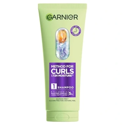 Image of Garnier Method For Curls Shampoo, Up to 72H moisture, Designed, tested &amp; approved on all curl types, Powered by Hyaluronic Acid Shea Butter, Sulphate free, Silicone Vegan, 200ml.