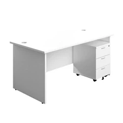 Image of Office Hippo Panel Desk with 2 Mobile Storage Including Filing Drawer, A4, Foolscap, White, 160 x 80 cm