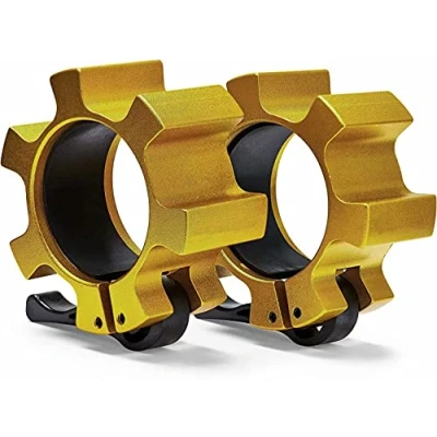 Image of Metal Olympic Barbell Clamps 2inch Heavy Duty Exercise Collars,Weight Clips for 2&quot; Barbell,Quick Release Weight Weightlifting, Lifts Strength Fitness Training 1 Pair Gold