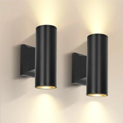 Image of Aigostar Outdoor Wall Lights Mains Powered, Black Up Down IP65 Waterproof, and Outside Max 35W GU10 Porch Light, LED Lamp Aluminium Front Door Light 2 Pack