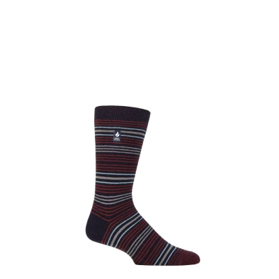 Image of Mens 1 Pair SOCKSHOP Heat Holders 1.0 TOG Ultralite Striped, Argyle and Patterned Socks Croyriden Stripe Navy / Merlot 6 11