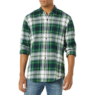 Image of Amazon Essentials Men&#039;s Long Sleeve Flannel Shirt (Available in Big &amp; Tall), Green White Plaid, S