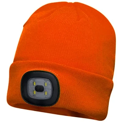 Image of Unisex Cold Weather Winter Beanie Hat with LED Head Lights for Men &amp; Women (Orange)